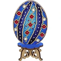 Wonderland Crafts Blue Stripes Easter Egg Cross Stitch on Wood Kit