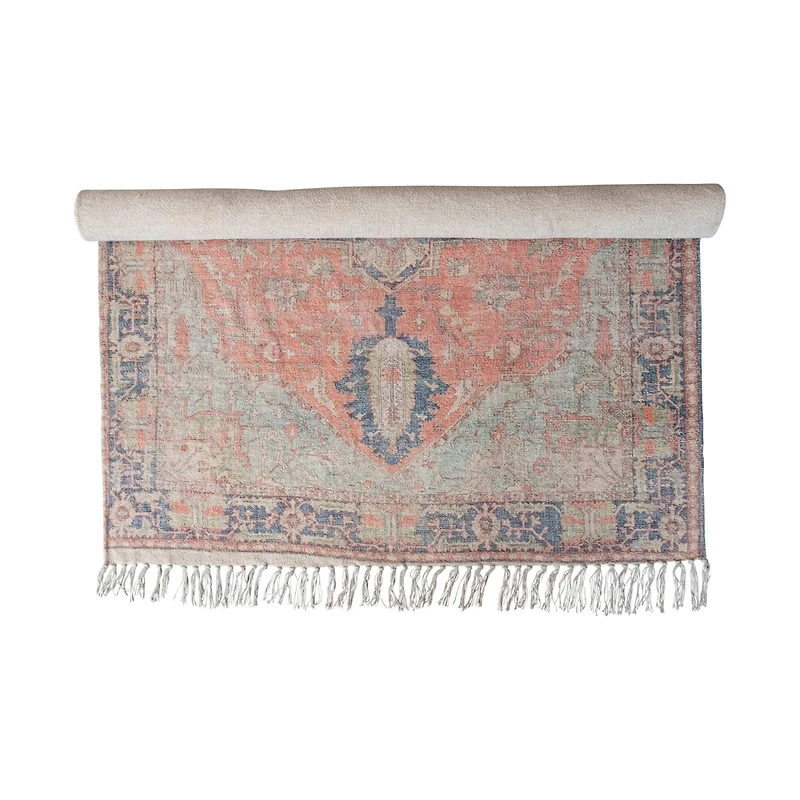 Hello Honey® 4ft. x 6ft. Orange, Brown & Cream Cotton Chenille Distressed Print Rug with Fringe