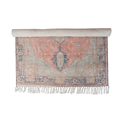 Hello Honey® 4ft. x 6ft. Orange, Brown & Cream Cotton Chenille Distressed Print Rug with Fringe