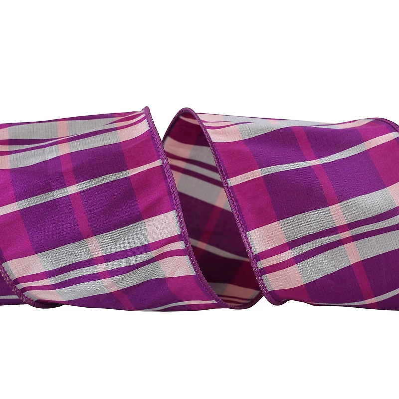 JAM Paper 4" x 10yd. Dupioni Plaid Wired Ribbon