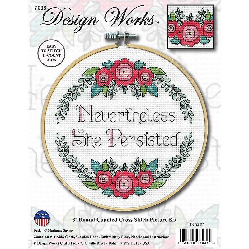 Design Works™ 8'' Round Nevertheless She Persisted Counted Cross Stitch Kit