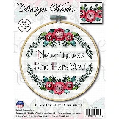 Design Works™ 8'' Round Nevertheless She Persisted Counted Cross Stitch Kit