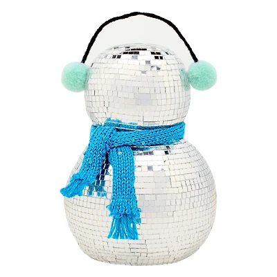 10" Disco Ball Snowman with Blue Scarf