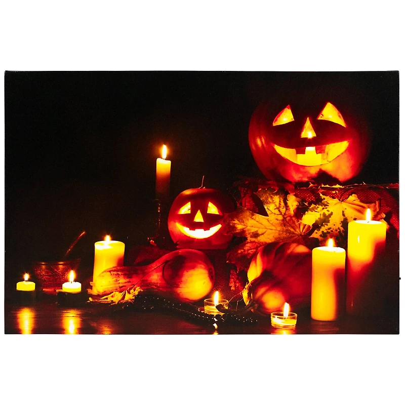 Halloween Harvest Jack-o-Lanterns LED Canvas Wall Art