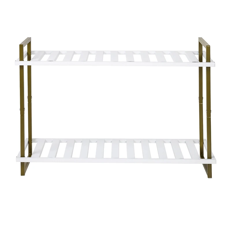 Honey Can Do Olive & White 2-Tier Tubular Shoe Rack