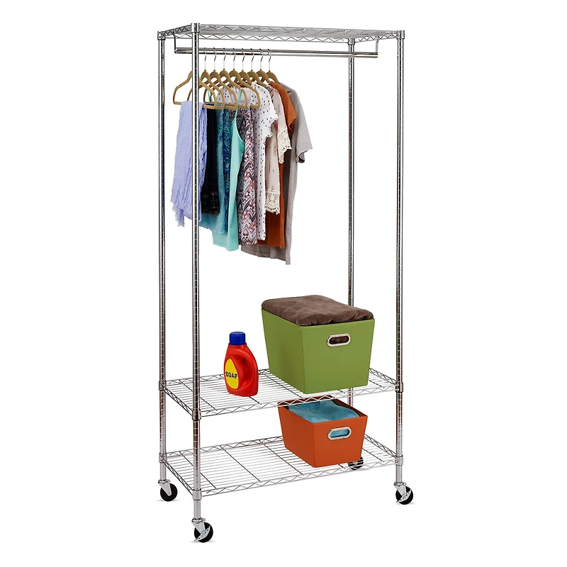 Honey Can Do Chrome 3-Shelf Deluxe Rolling Garment Rack