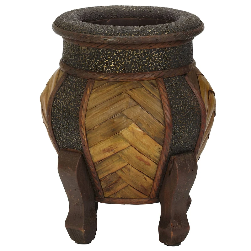 Brown Decorative Rounded Wood Planters Set