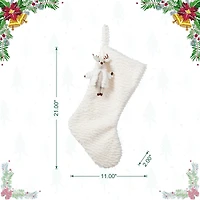 Glitzhome® 21"L White Plush Christmas Stocking with Reindeer Ornament
