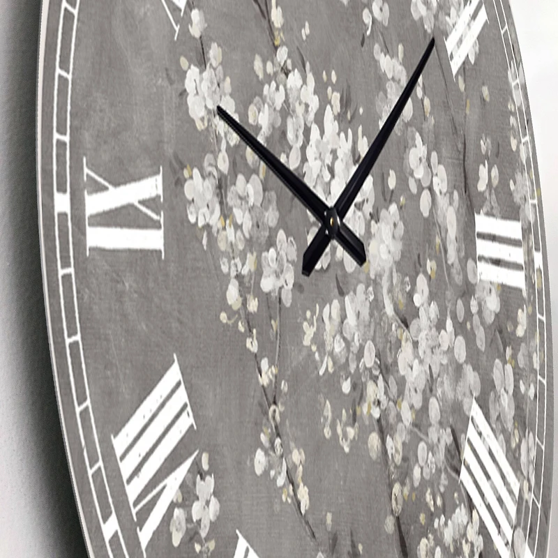 Designart 'White Cherry Blossoms Ii Traditional Wall Clock
