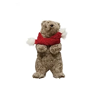 Hello Honey® 11" Gray, White & Red Faux Fur Standing Bear with Scarf