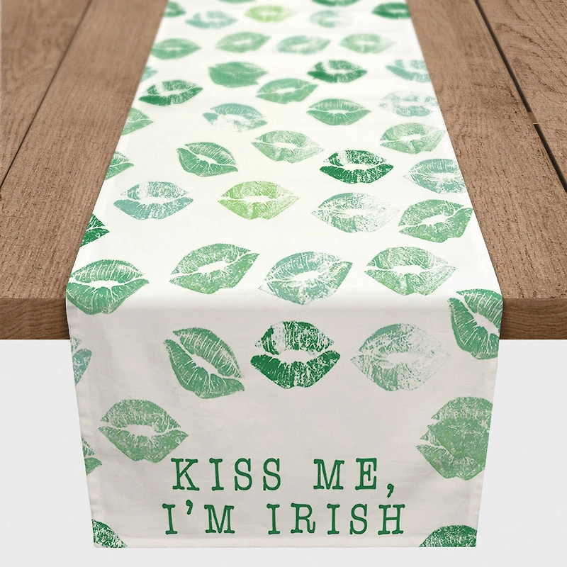 Kiss Me Irish Green Lips Long 16" x 90" Cotton Twill Runner