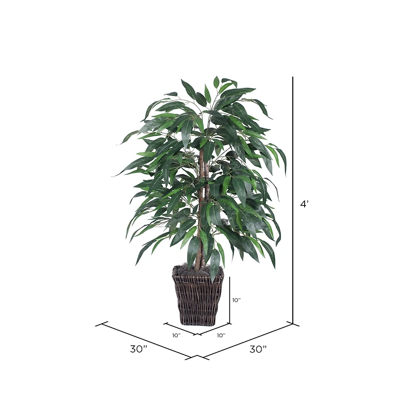 4ft. Artificial Mango Bush with Square Willow Basket