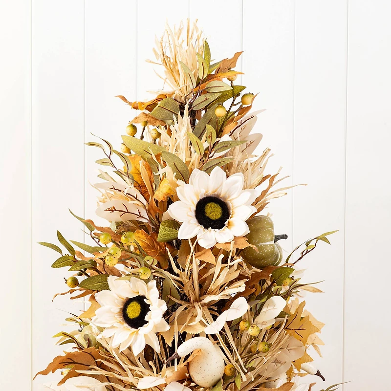 Glitzhome® 36" Fall Neutral Sunflower, Pumpkin and Leaf Porch Tree