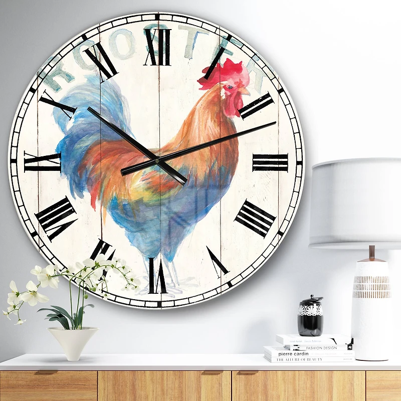 Designart 'Wood Farm Roaster I Farmhouse Wall Clock