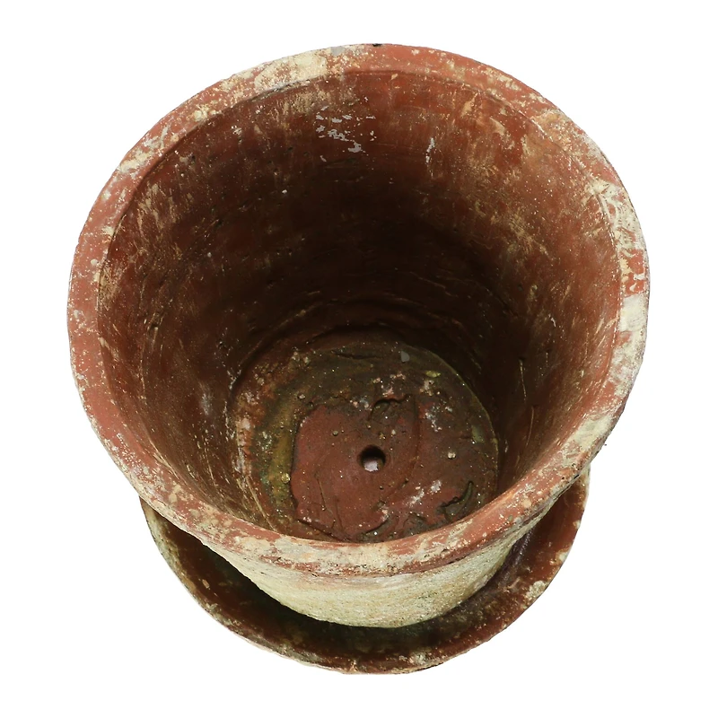 Hello Honey® Distressed Terracotta Cement Planter with Saucer Set