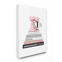 Stupell Industries Grey Pink and Black Fashion Bookstack with Pink Mixer Canvas Wall Art