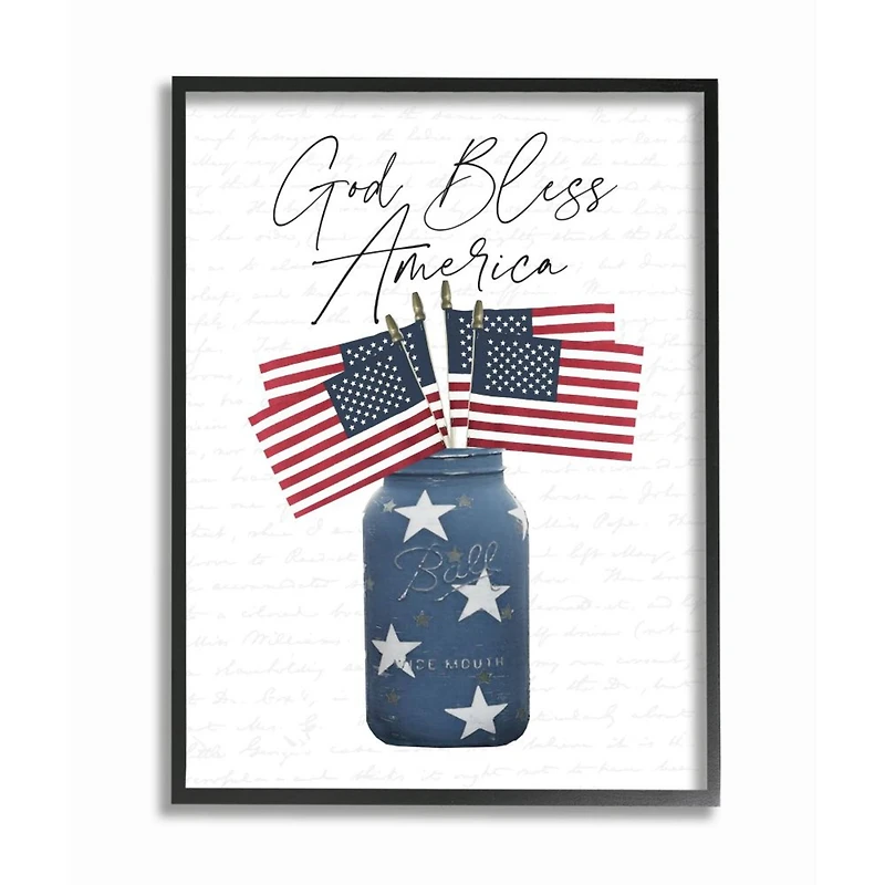 Stupell Industries Patriotic God Bless America Country Quote Jar Flags Framed Wall Art