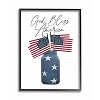 Stupell Industries Patriotic God Bless America Country Quote Jar Flags Framed Wall Art