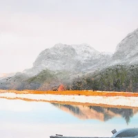 47.5" x 23.75" Blue Canvas Landscape Lake Sunset Framed Wall Art