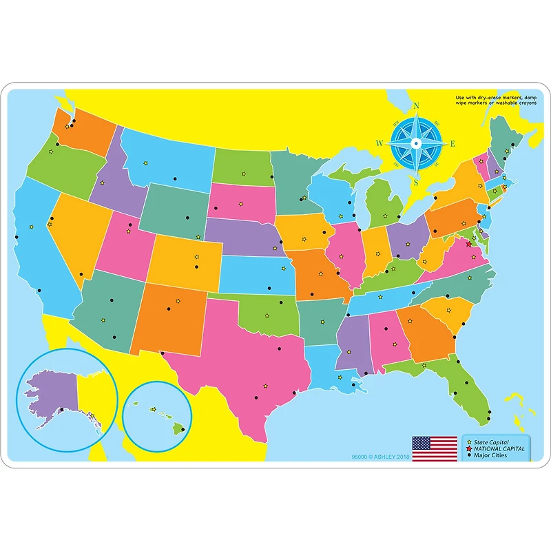 Ashley Productions Smart Poly™ U.S. Basic Map Learning Mats, 10ct.
