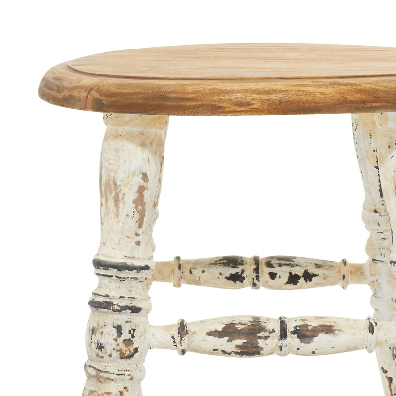 18" White Wood Farmhouse Stool