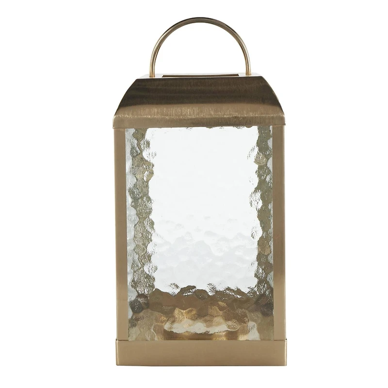 16" Gold Metal Candle Lantern with Pebbled Glass