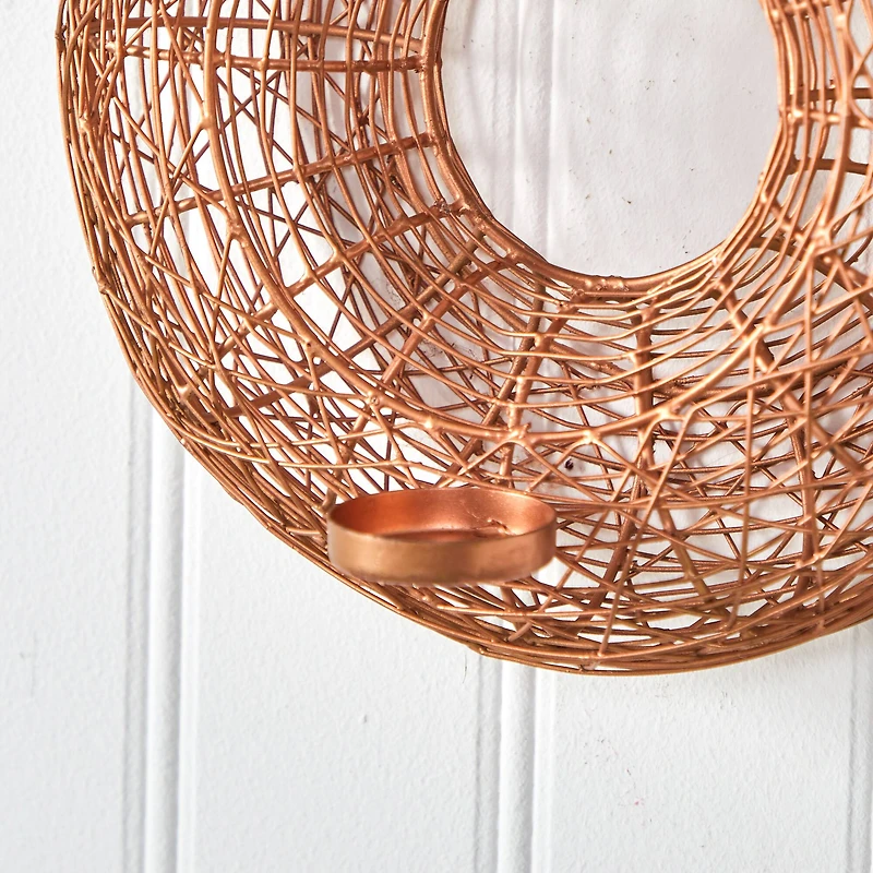 11" Wired Copper Circle Wall Sconce Candle Holder