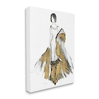 Stupell Industries Fashion Figure Drawing Female Glam Evening Gown Gold Canvas Wall Art