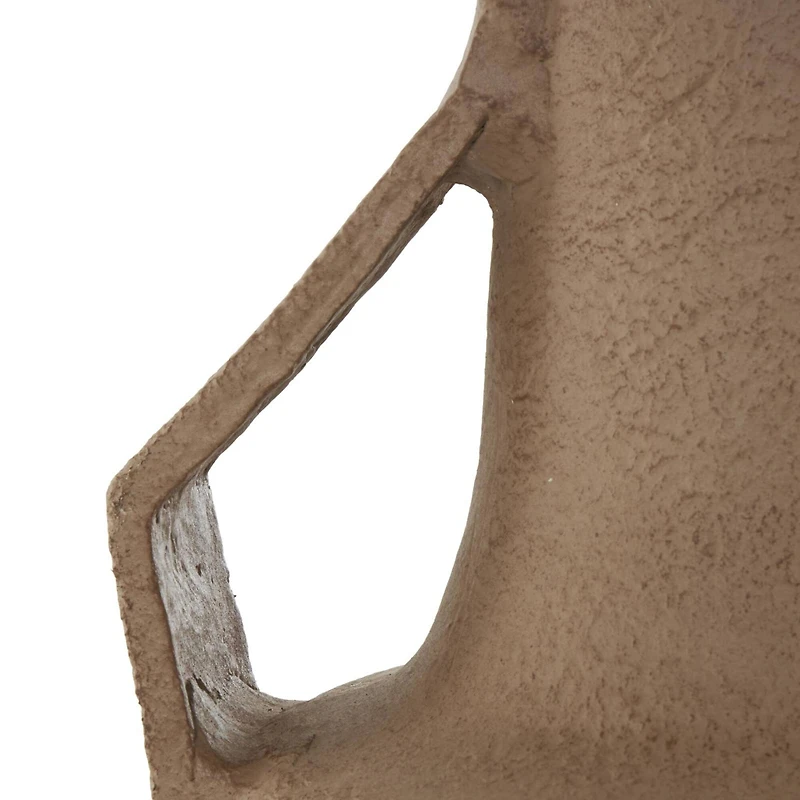 19.25" Brown Paper Mache Abstract Distressed Textured Vase with Triangular Handle