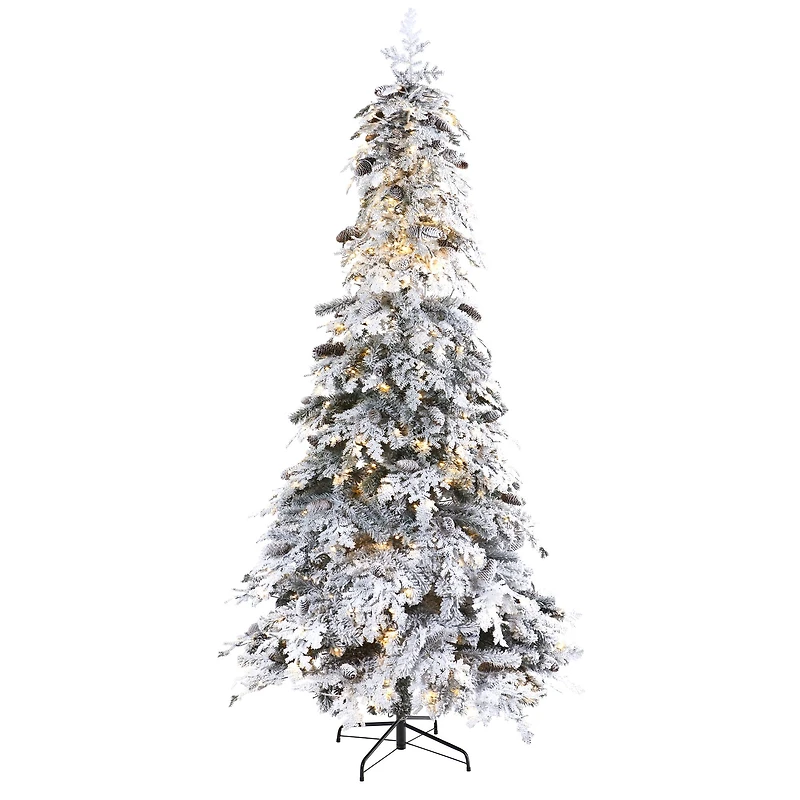 8ft. Pre-Lit Flocked Montana Down Swept Spruce & Pinecones Artificial Christmas Tree with Clear LED Lights