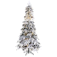 8ft. Pre-Lit Flocked Montana Down Swept Spruce & Pinecones Artificial Christmas Tree with Clear LED Lights
