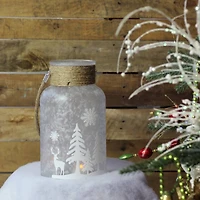 10" Clear Winter Scene Christmas Pillar Candle Lantern
