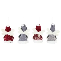 4ct. Red & Gray Plush Angel Christmas Ornaments