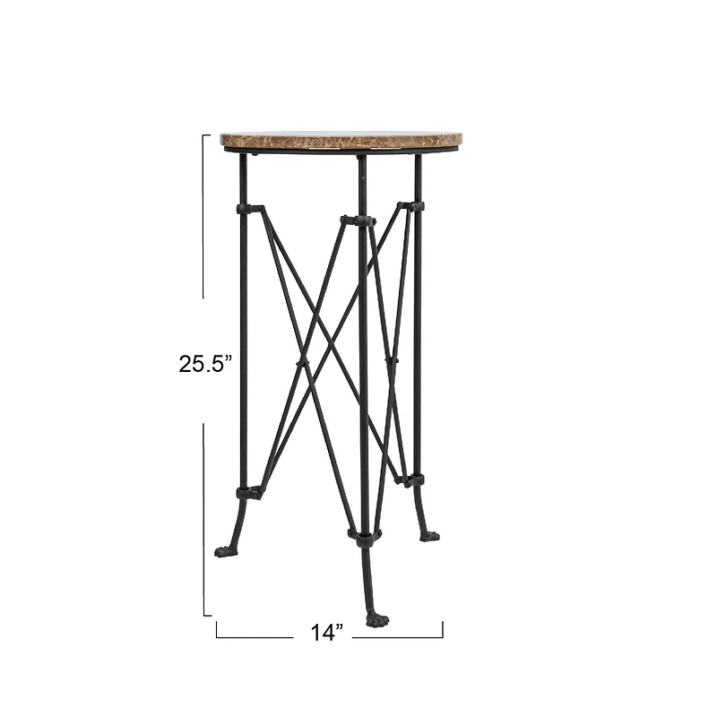 Hello Honey® 2ft. Tan Marble Top Modern Round Metal Accent Table
