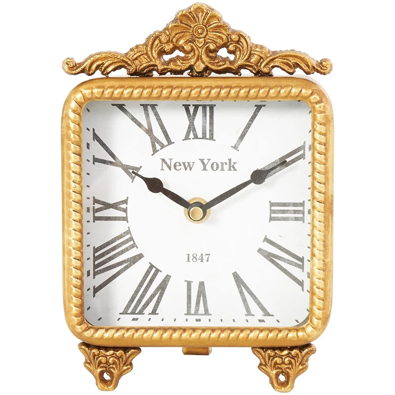 8" Gold Metal Scroll Antique Style Clock