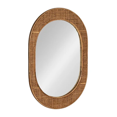 Hello Honey® 30" Natural Brown Oval Bamboo & Rattan Framed Wall Mirror