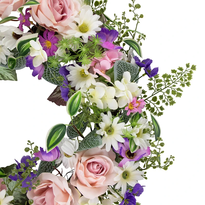 24" Mixed Floral & Fern Artificial Spring Wreath