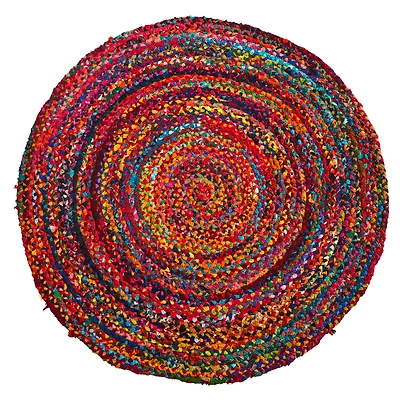 4ft. x 4ft. Hand Braided Boho Colorful Chindi Round Rug
