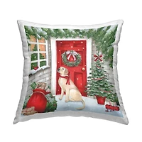 Stupell Industries Dog on Doorstep with Christmas Gifts Throw Pillow
