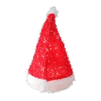 12.75" Lighted Iced Tinsel Santa Hat Christmas Tree Topper, Clear Lights