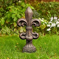 Glitzhome® 21.25" Bronze Standing Fleur De Lis Garden Statue