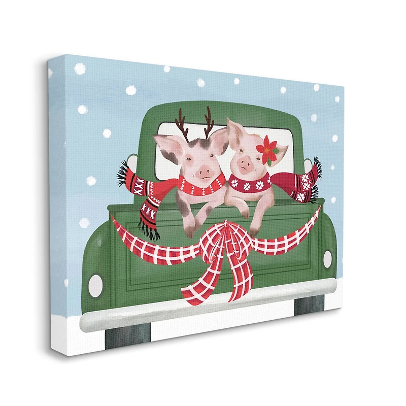 Stupell Industries Farmhouse Pigs Green Holiday Truck Canvas Wall Art
