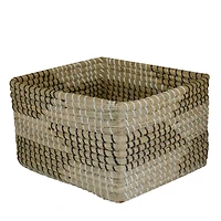 12.25" Square Woven Seagrass Basket with Black & White Accents