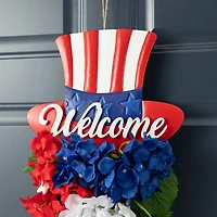 Glitzhome® 22.5" Patriotic Americana Metal Top Hat & Hydrangea Swag Wall Décor