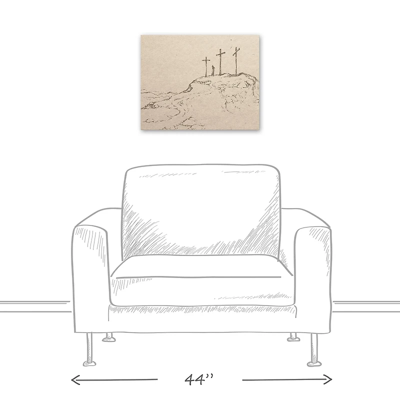 Crosses On Hill Sketch 2 16" x 20" Canvas Wall Art