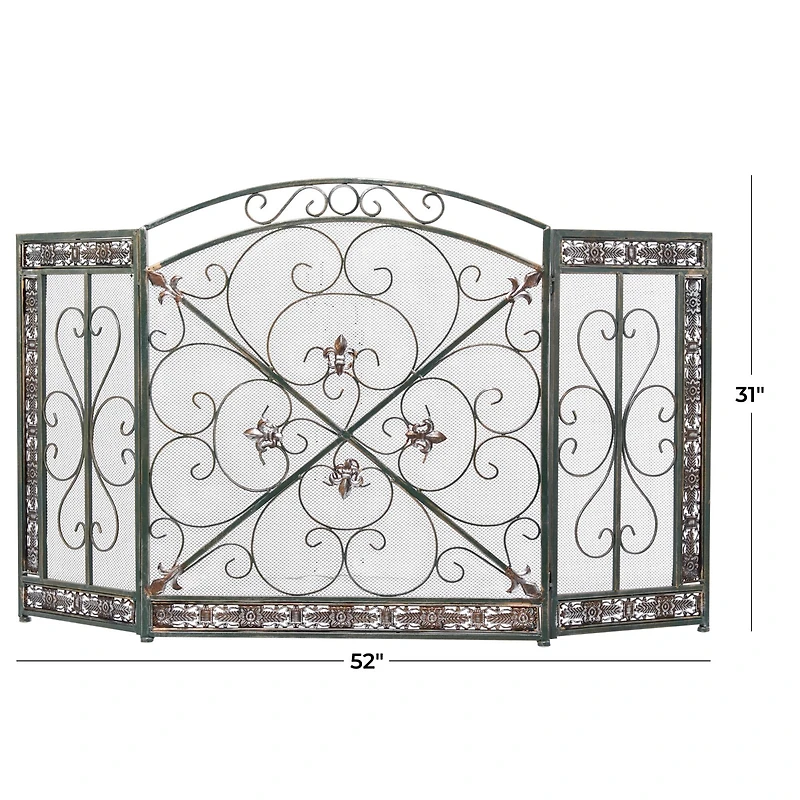 52" Green Metal Fireplace Screen
