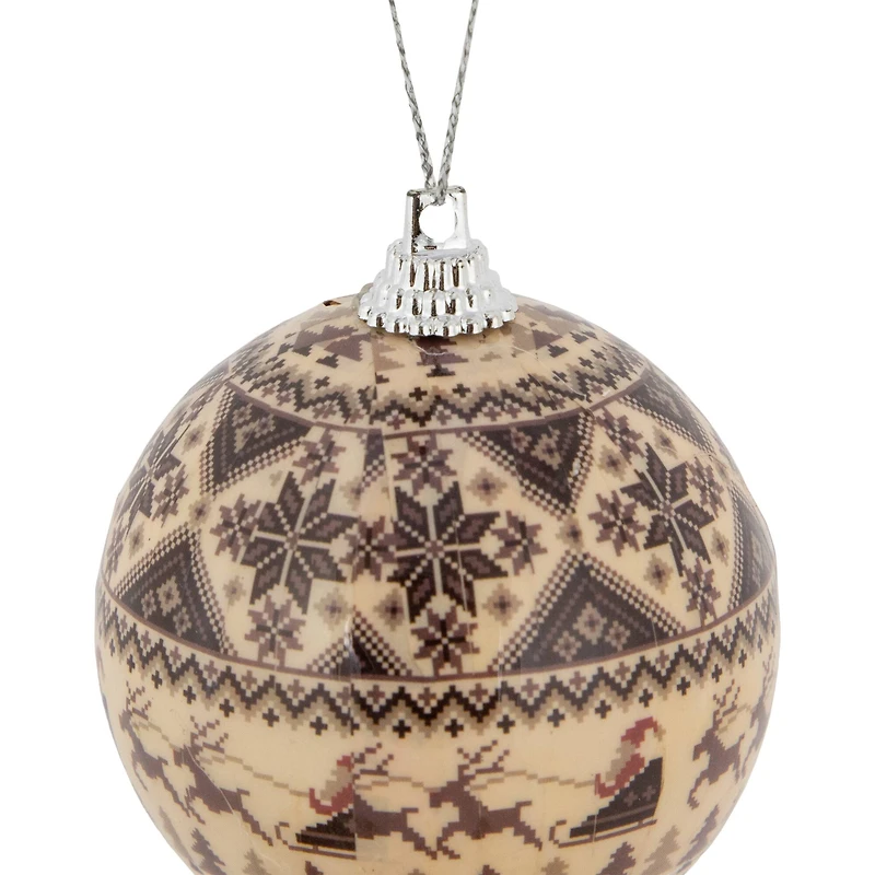 14ct. 2.25" Brown Nordic Print Decoupage Christmas Ball Ornament Set