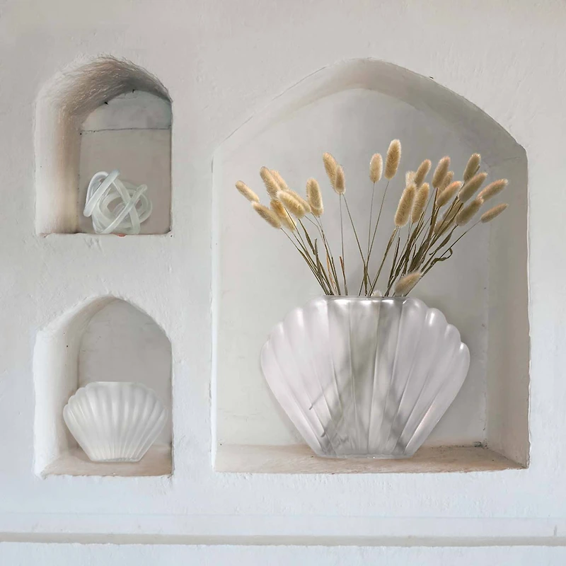American Art Decor White Sea Scallops Misted Glass Vase Set