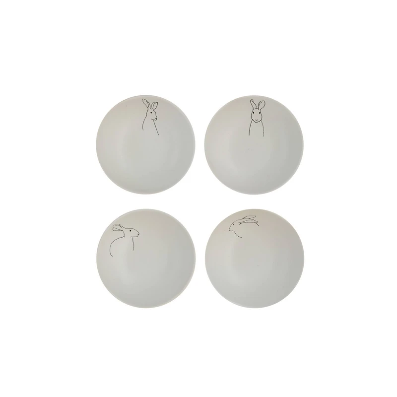 Hello Honey® 4" White Ceramic Rabbit Drawings Bowls, 4ct.