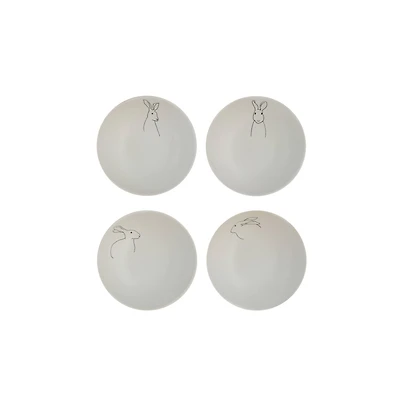 Hello Honey® 4" White Ceramic Rabbit Drawings Bowls, 4ct.